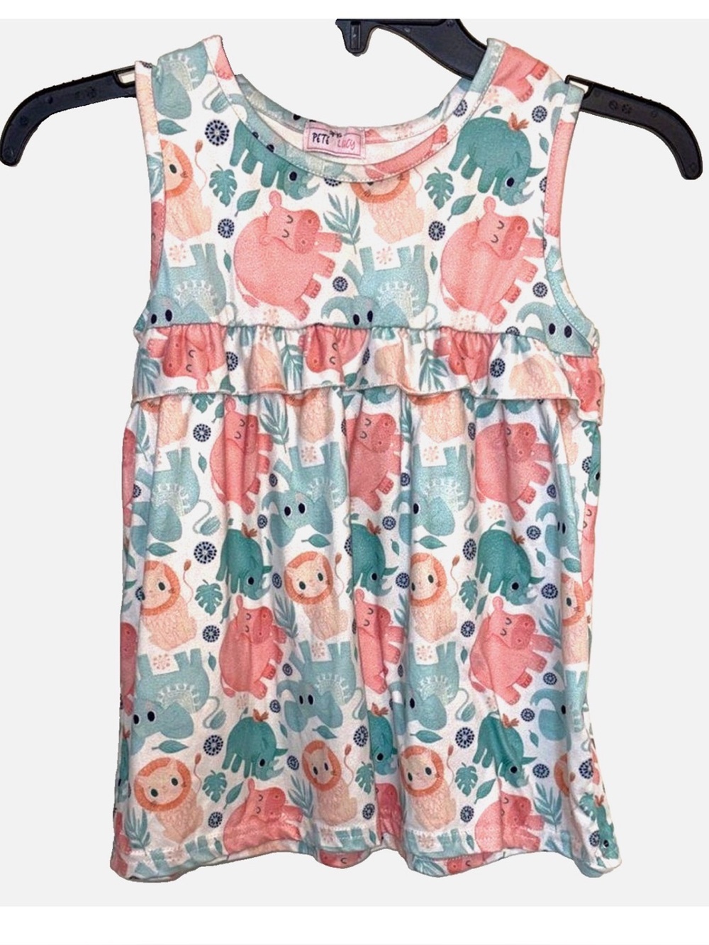 Pete + Lucy Girls Safari Animal Dress Size 6/6X Elephant Lion Hippo Boutique